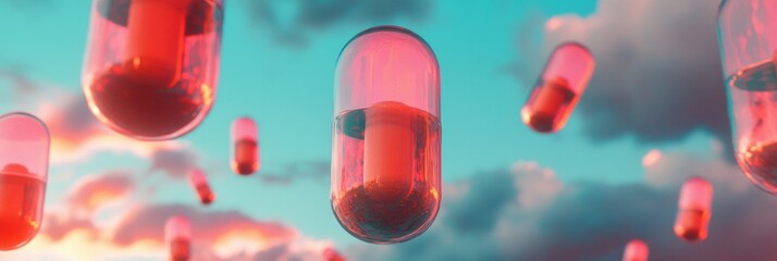 Aufkleber - Immersive Digital Health Visualization Futuristic Pharmaceutical Augmented Reality of Floating Medication Capsules in Hyper-Realistic Wellness Aesthetic