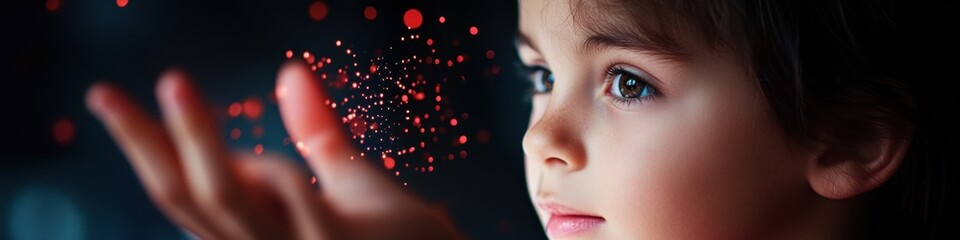 Fototapete - Quantum Imagination Gen Z Digital Native Exploring Futuristic Interactive Data Visualization through Immersive Holographic Gesture Technology and Sensory Learning Experience