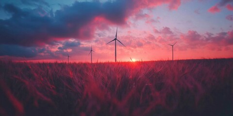 Poster - Clean Energy Horizon Cinematic Wind Turbines in Golden Wheat Field - Sustainable Power Innovation Meets Dramatic Climate-Positive Landscape
