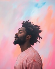 Poster - Pastel Dreamscape Expressive Gen Z Aesthetic Capturing Introspective Masculinity in Soft Digital Color Gradient - Contemporary Personal Branding Portrait