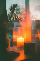 Poster - Hygge Wellness Aesthetic Soft Ambient Candlelight with Botanical Elements - Mindful Home Decor Trends for Millennial Self-Care Sanctuaries