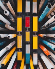 Poster - Symmetrical Design Precision Aerial Paint Roller Geometry Showcasing Creative Manufacturing Innovation and Modern Aesthetic Trends in Industrial Artistry