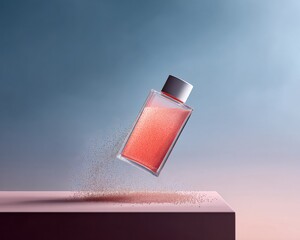 Aufkleber - Ethereal Digital Fragrance Showcase Immersive Perfume Branding with Floating Gradient Glass Bottle and Particle Dynamics for Next-Gen Marketing Experiences