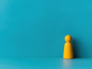 Poster - Minimalist Leadership Visualization Bold Yellow Figure Disrupting Blue Corporate Landscape - Transformative Personal Branding and Innovative Self-Empowerment Strategy