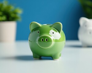 Poster - Minimalist Financial Empowerment Vibrant Green Piggy Bank Symbolizing Smart Investment Strategy and Sustainable Wealth Generation for Modern Savers