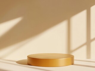 Aufkleber - Minimalist Golden Podium Mockup Contemporary Product Display for Luxury Branding, Soft Shadow Aesthetic in Warm Amber Tones - Digital Marketing Visualization