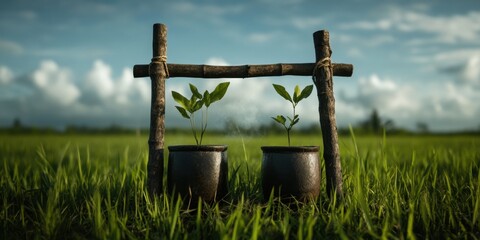 Poster - Regenerative Agriculture Aesthetic Minimalist Seedling Growth in Rustic Wood Frame - Eco-Conscious Sustainability Narrative for Climate Innovation Marketing