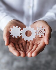 Fototapete - Minimalist Process Integration Digital Transformation Leadership with Interconnected Workflow Gears - Next-Gen Business Optimization Concept for Strategic Innovation