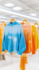 Poster - Modern Color-Block Fashion Minimalist Gradient Apparel Showcase with Soft Pastel Palette - Trendsetting Retail Display Highlighting Contemporary Clothing Design Aesthetics