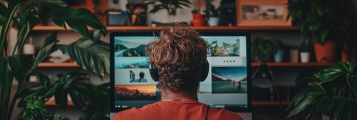 Aufkleber - Hybrid Workspace Evolution Immersive Digital Productivity with Biophilic Design - Gen Z Creative Professional Navigating Multi-Screen Remote Work Environment