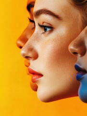Aufkleber - Bold Chromatic Diversity Vibrant Gen Z Aesthetic Showcasing Multicultural Beauty Expressions in Contemporary Portrait Design