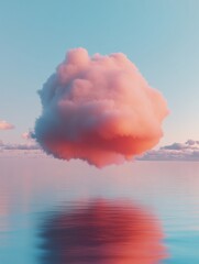 Aufkleber - Ethereal Minimalist Cloud Dreamscape Pastel Digital Art of Surreal Atmospheric Reflection in Tranquil Conceptual Climate Visualization