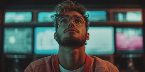 Aufkleber - Hyper-Focused Tech Professional Immersive Data Visualization Environment Showcasing Next-Gen Analytics with Cinematic Cyberpunk Mood for Digital Transformation Narratives