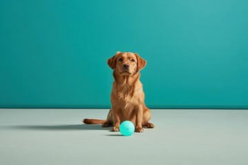 Poster - Smart Pet Wellness Golden Retriever with Interactive AI Techno-Sphere Toy - Minimalist Design Meets Intelligent Canine Enrichment for Modern Pet Parenting