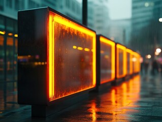 Poster - Illuminated Urban Smart Waste Infrastructure Next-Gen Transparent Recycling Bins Revolutionizing City Sustainability with Digital Fill-Level Technology at Twilight