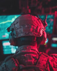 Aufkleber - Cyberpunk Defense Tech Immersive Military Intelligence Visualization with Advanced Digital Surveillance - Next-Gen National Security Monitoring in High-Intensity Augmented Environment