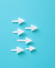 Fototapete - Minimalist Financial Growth Strategy Dynamic White Arrows Visualizing Progressive Investment Pathways on Vibrant Blue Backdrop for Modern Entrepreneurial Success