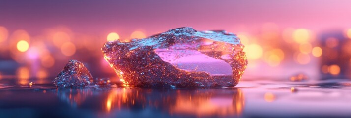 Poster - Immersive Digital Alchemy Crystalline Ice Sculpture in Neon Dreamscape - Cutting-Edge Visual Design for Metaverse Branding and Sensory Marketing