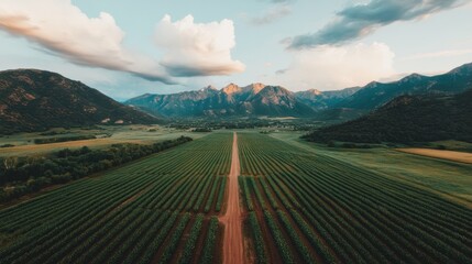 Leinwandbilder - Climate-Resilient Agriculture Precision Farming Landscape Showcasing Sustainable Land Management and Renewable Energy Integration in Mountainous Terrain