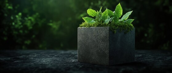 Leinwandbilder - Sustainable Tech Innovation Minimalist Concrete Cube with Verdant Growth - Eco-Digital Transformation Symbolizing Regenerative Design and Future-Forward Resilience