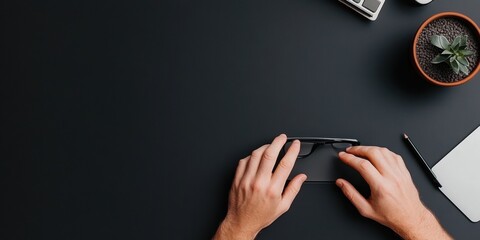 Leinwandbilder - AI-Powered Workspace Minimalism Dark Aesthetic Digital Productivity Snapshot with Succulent - Sleek Tech-Driven Professional Performance Visualization