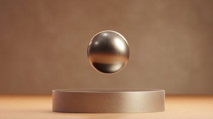 Poster - Silver ball rotating on a table representing a balance icon floating in a prism of light and reflection