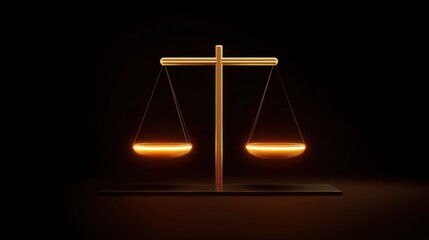 Poster - Glowing balance scale on glass platform representing stability and equilibrium in an abstract artistic environment