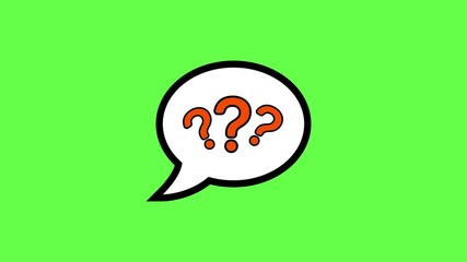 Poster - Animated speech bubble with floating question marks for help icon.Question marks inside speech bubble animated icon on green screen background.
