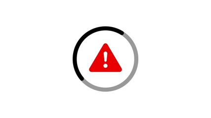 Fototapete - Alert icon with spinning loading circle animation for status warning.Animated alert icon with loading circle on white background video.