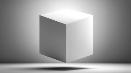 Poster - a simple white cube placed on a gray background in a minimalist setting creating a clean and modern 