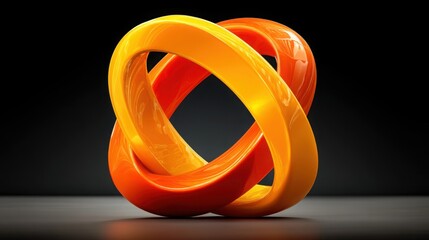 Poster - Brightly colored yellow and orange object rotating in orbit with file icon concept for digital technology and media