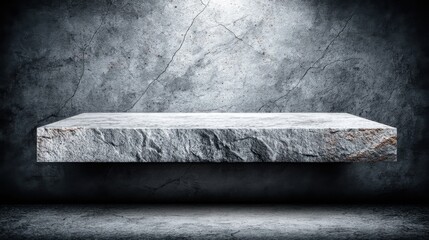 Poster - Empty stone table set against a dark background with a floating concept box for modern design and presentation use