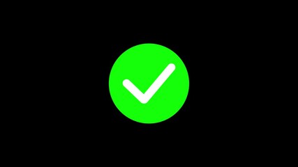 Poster - Approval check mark icon animation on dark background for confirmation.Animated green check mark icon on black background for approval confirmation.