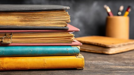 Poster - Neatly stacked books creating a floating island of knowledge and ideas representing learning and education
