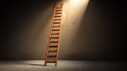 Poster - A simple ladder set in a dark room leading to a minimal light dot above symbolizing hope and inspiration