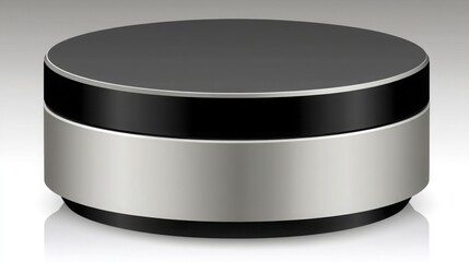 Poster - Black and silver container illuminating from below in a dark environment creating an atmospheric glow effect