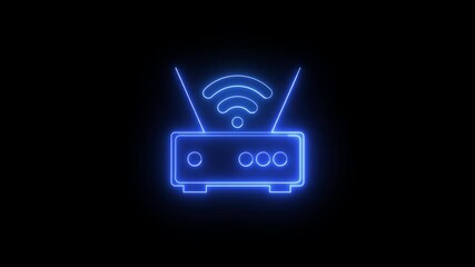 Poster - Glowing neon WiFi router icon animation.Animated WiFi router icon with glowing neon style on black background.