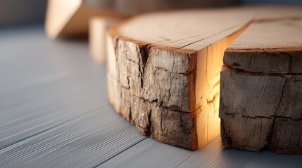 Poster - Enigmatic wooden table with intriguing light filtering through growth rings creating a captivating visual experience