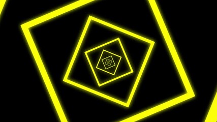 Poster - Abstract Yellow Square Tunnel Animation With Glowing Edges On Black Background