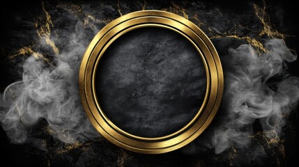 Poster - Ornate gold frame surrounded by smoke creating a mysterious and enigmatic atmosphere in an artistic composition