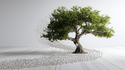 Poster - Tree depicted with a dotted path to illustrate growth and natural development in an artistic and creative style
