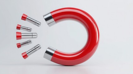 Poster - Red magnet pulling clean icons together in an illustration of digital connectivity and visual attraction