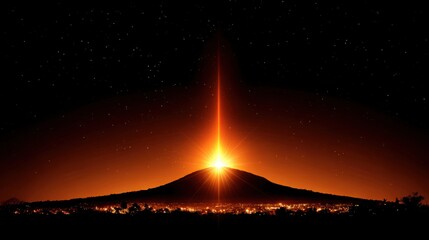 Aufkleber - Minimalist mountain silhouette of volcano with glowing peak underneath a starry sky creating a dramatic scenic view