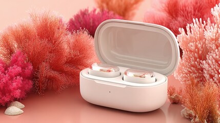 Poster - Minimal safe box in soft coral background featuring a unique pair of objects for an elegant and artistic display