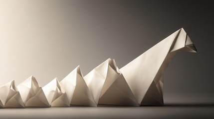 Poster - A detailed view of a white paper folding into an upward graph representing financial growth and market trends