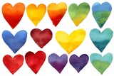 Vibrant Watercolor Hearts Collection Romantic Colorful Love Design Elements Perfect for Valentine's Day Cards Wedding Invitations Romantic Backgrounds