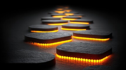 Poster - Group of light dots forming a pathway leading towards a bright horizon evoking a sense of togetherness and journey