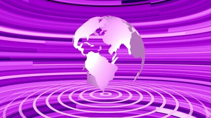 Poster - 3D Globe Animation With Rings And Horizontal Lines In Purple Abstract Background