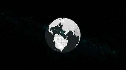 Poster - Stylized Dotted Earth Globe Rotating In Space With Galaxy Background For Global Connection Concepts