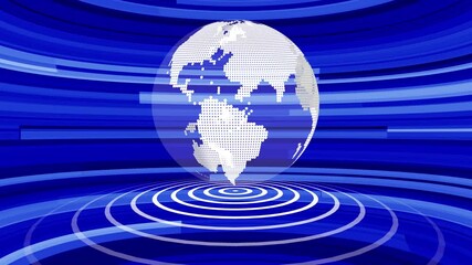 Fototapete - Global News Globe Earth Dotted On Digital Blue Background Motion Graphics Loop